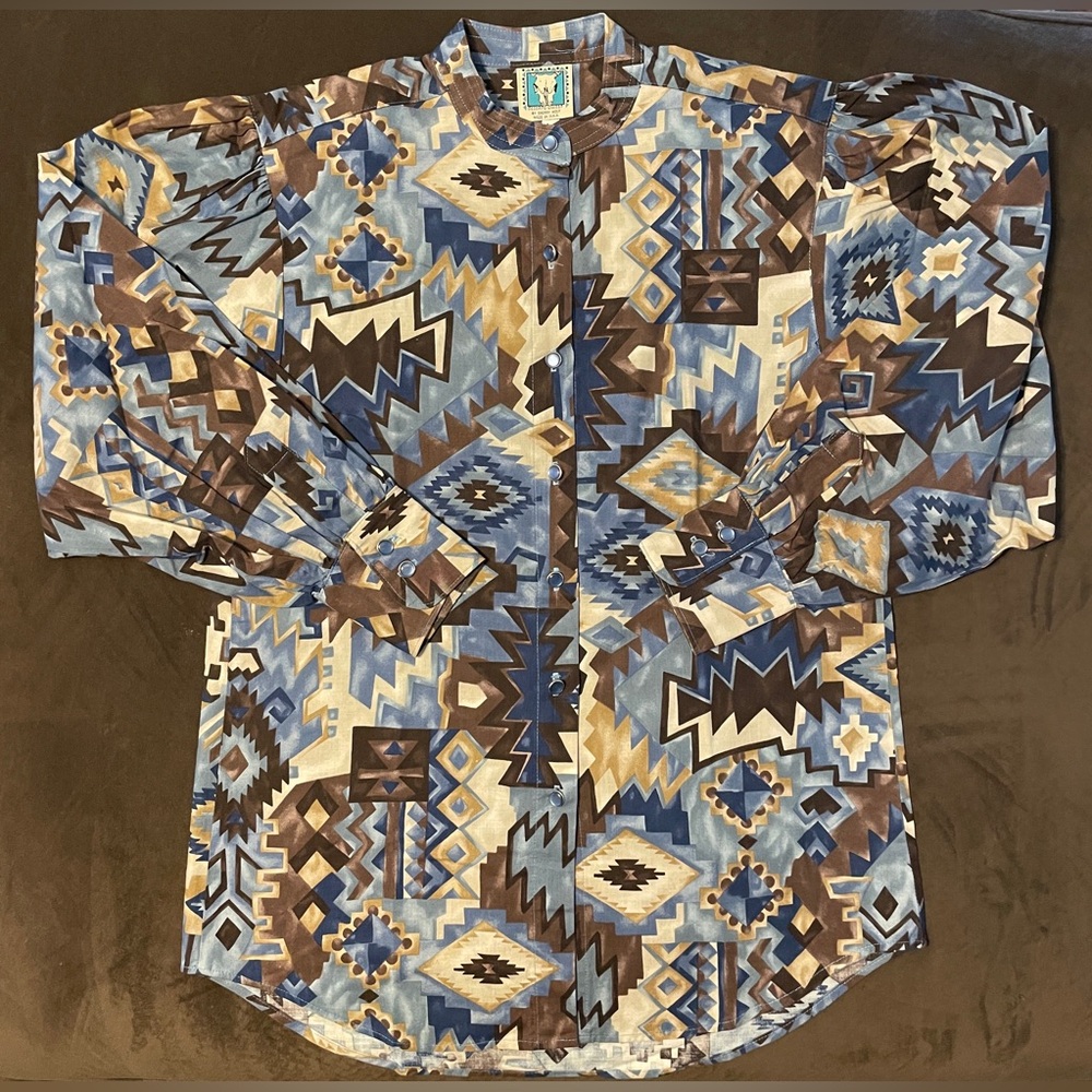 Desert West by Sherry Holt Long Sleeve Pearl Snap Shirt Western Aztec Womens L